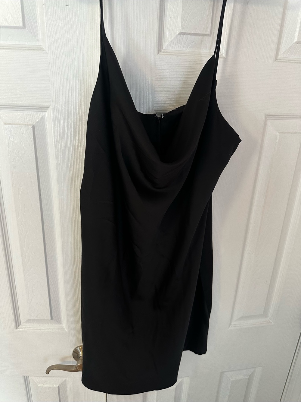 Sleek Black Cowl Neck Mini Dress